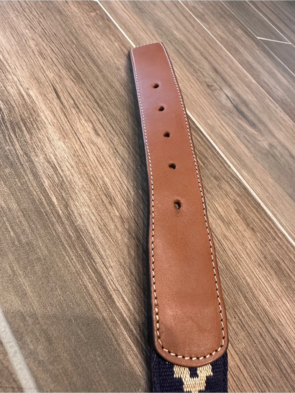 La Matera Corbina Woven Leather Belt Navy Khaki Size 38